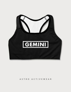 Gemini Star Sign Font Striped Trainer Printed Sports Bra Black Front