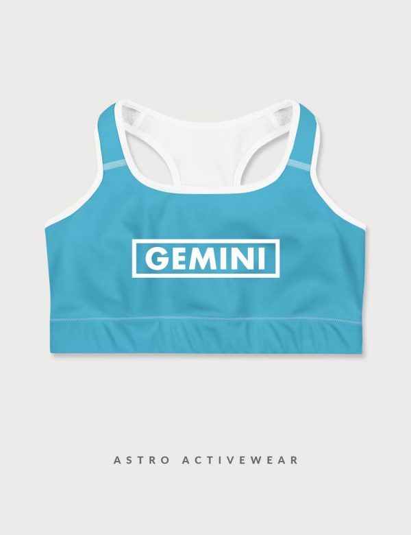 Gemini Star Sign Font Striped Trainer Printed Sports Bra Ocean Blue Front