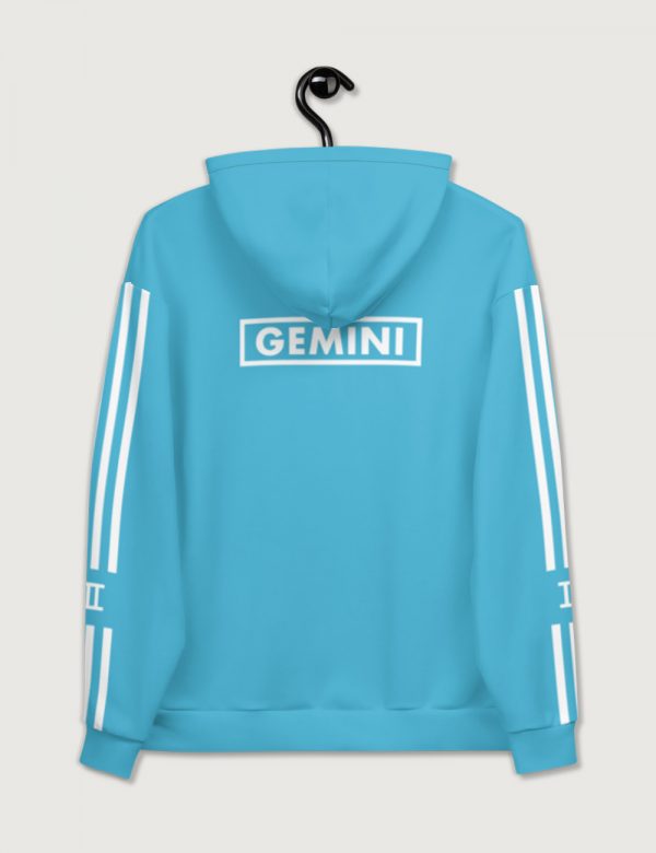 Astrology Gemini Star Sign Striped Retro Trainer Hoodie Sweater Ocean Blue Back