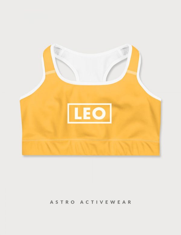 Leo Star Sign Font Striped Trainer Printed Sports Bra Yellow Front