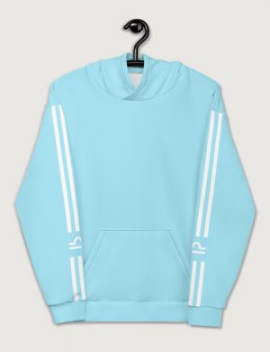 Astrology Libra Star Sign Striped Retro Trainer Hoodie Sweater Light Blue Front