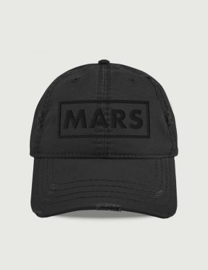 Planet Mars Font Vintage Distressed Cap Black