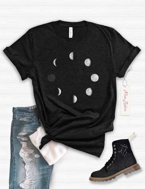 Moon Phase Graphic Tee Printed T-shirt Black Heather
