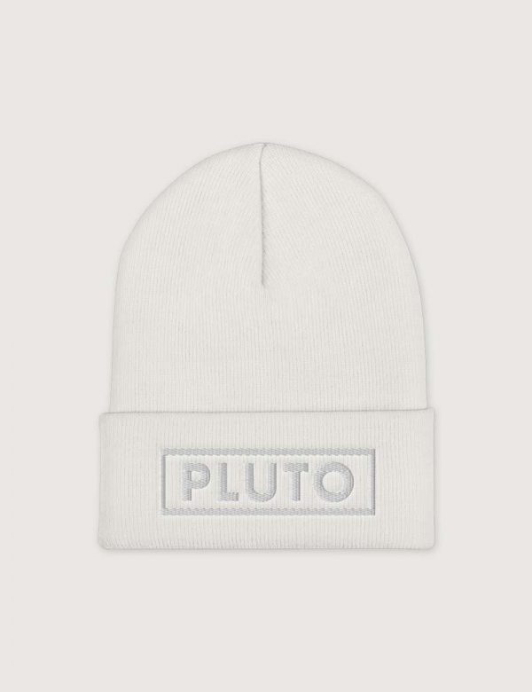 Miss Zodiac Planet Pluto Font Embroidery Winter Beanie White