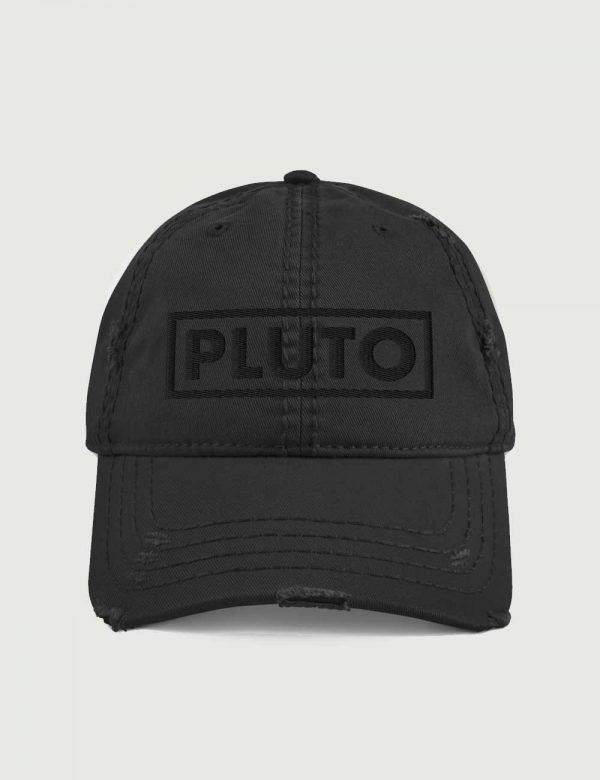 Planet Pluto Font Vintage Distressed Cap Black