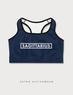 Sagittarius Star Sign Font Striped Trainer Printed Sports Bra Navy Front