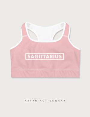Sagittarius Star Sign Font Striped Trainer Printed Sports Bra Pink Front