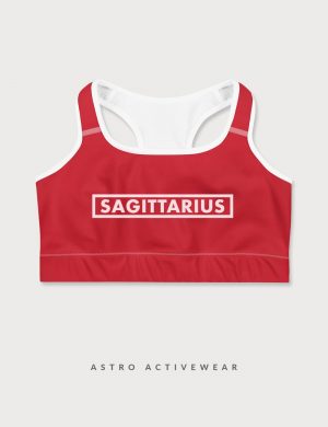 Sagittarius Star Sign Font Striped Trainer Printed Sports Bra Red Front