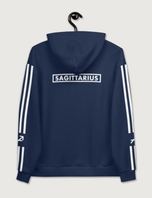 Astrology Sagittarius Star Sign Striped Retro Trainer Hoodie Sweater Navy Back