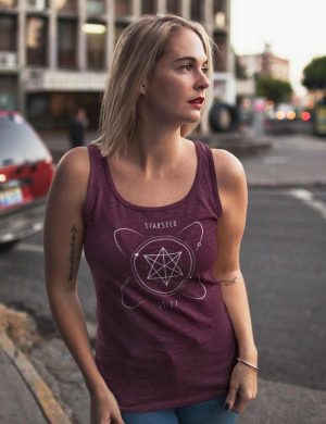 Miss Zodiac Starseed 11:11 Cranberry Heather Tank Top Front Model
