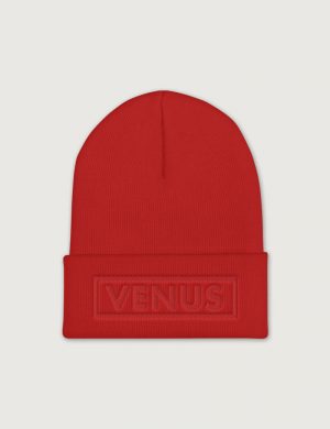 Miss Zodiac Planet Venus Font Embroidery Winter Beanie Red