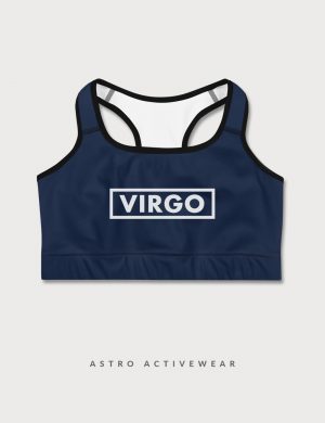 Virgo Star Sign Font Striped Trainer Printed Sports Bra Navy Front