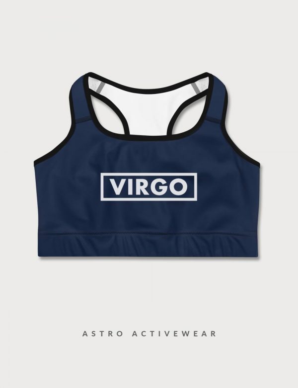 Virgo Star Sign Font Striped Trainer Printed Sports Bra Navy Front