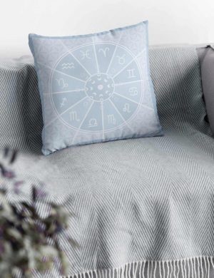 Sacred Space Astrology and Flower of Life Throw Pillow Dusty Blue