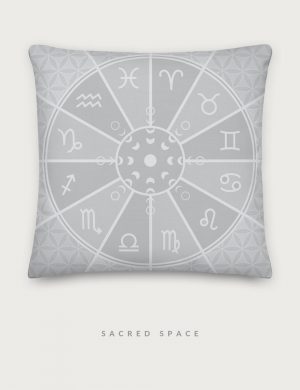 Sacred Space Astrology and Flower of Life Throw Pillow Dusty Grey