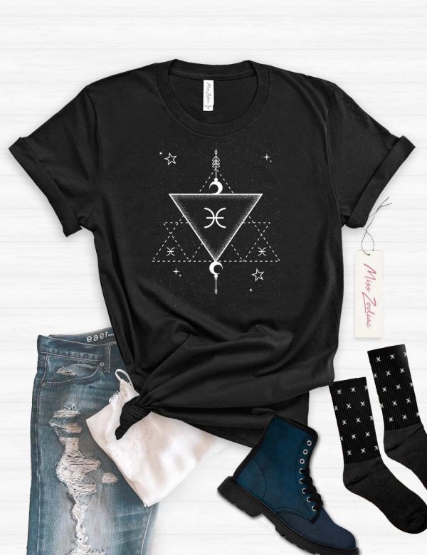 Miss Zodiac Boho Astrology Pisces T shirt Black