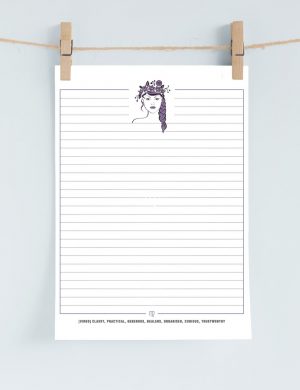 Instant Download Print At Home Astrology Woman Virgo Letter Writing Stationary Template Pack Lined