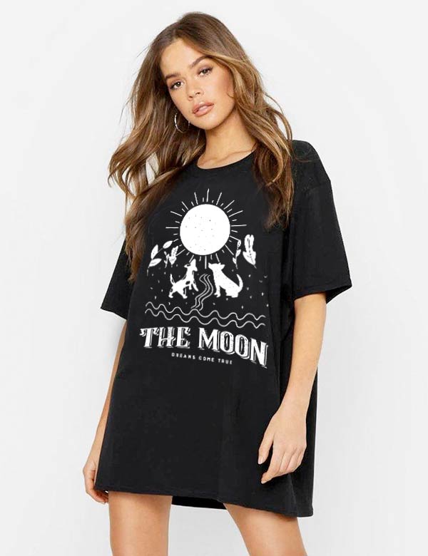 Miss Zodiac The Moon Tarot Organic Oversized T-Shirt or Dress Black Model
